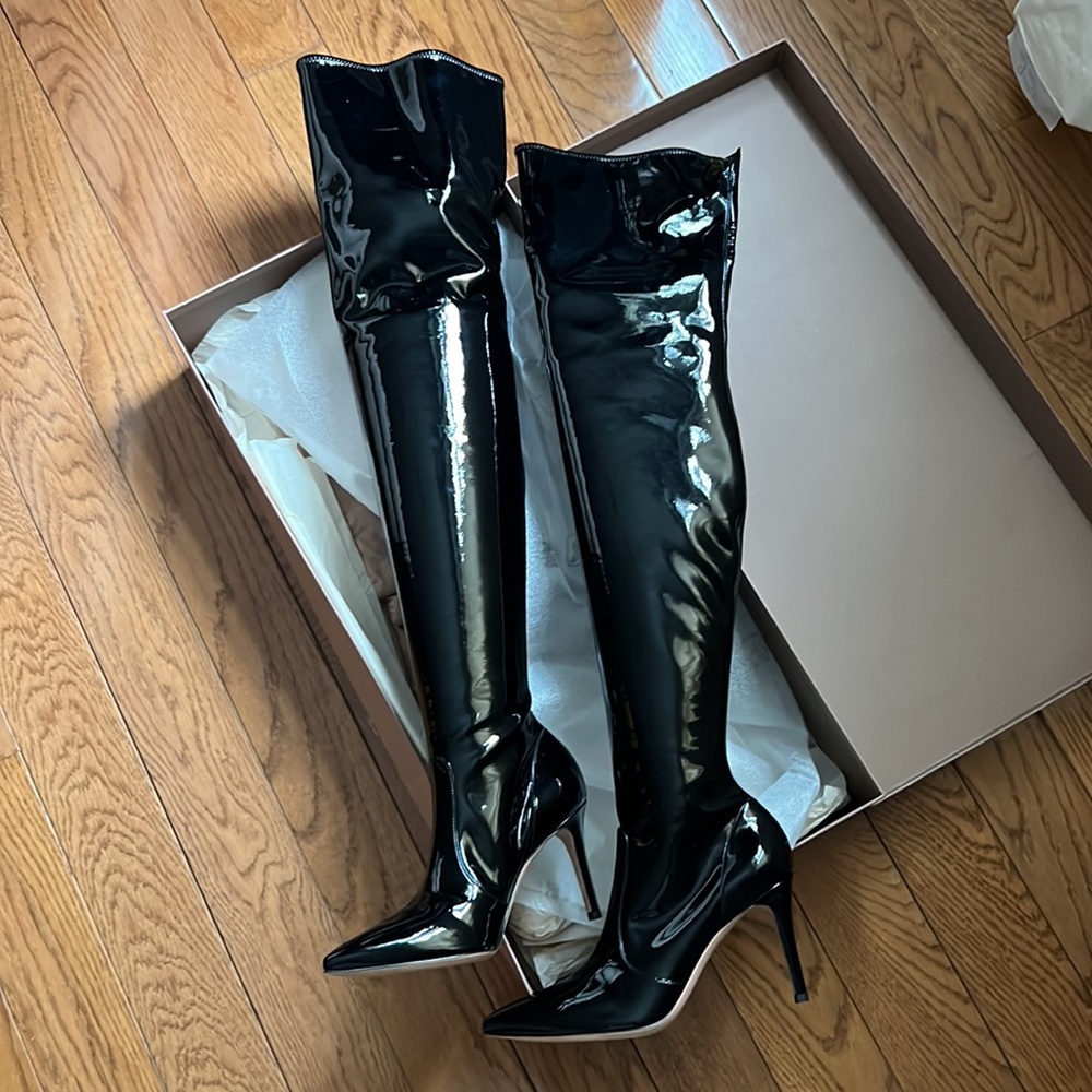 *Brand New* Gianvito Rossi Black Vinyl OTK Boots - Picture 8 of 8